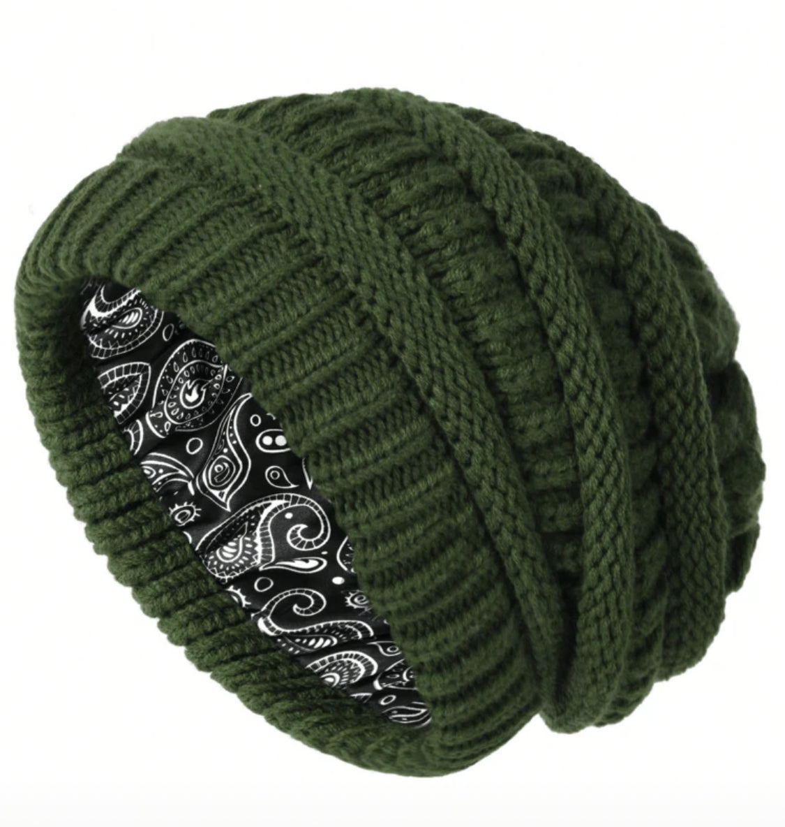 Slouch Style Beanie with Paisley Silk Lining