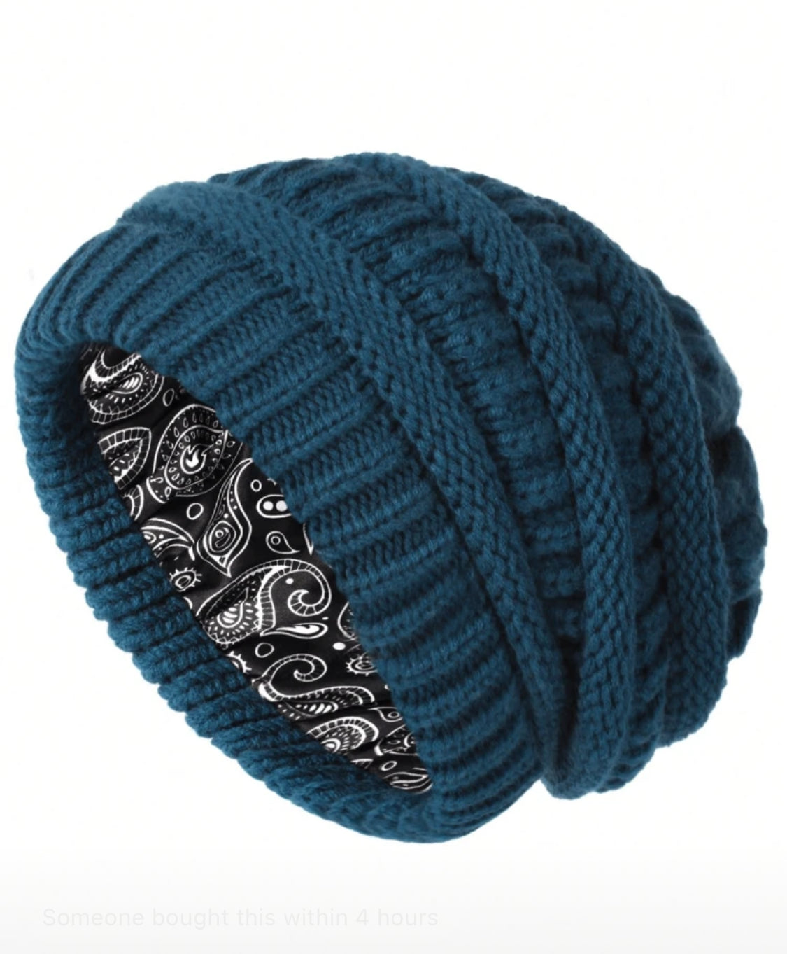 Slouch Style Beanie with Paisley Silk Lining