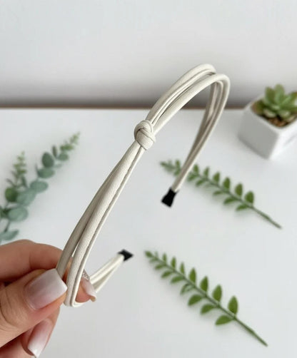 Headband:  Dainty Thin Leather Knotted – Various Neutral Colors