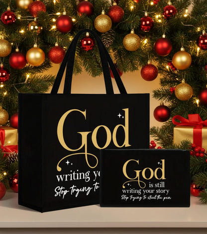 Tote – Black Canvas “God Is Still Writing Your Story”