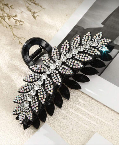 Claw Clip:  Rhinestone Leaf Bling
