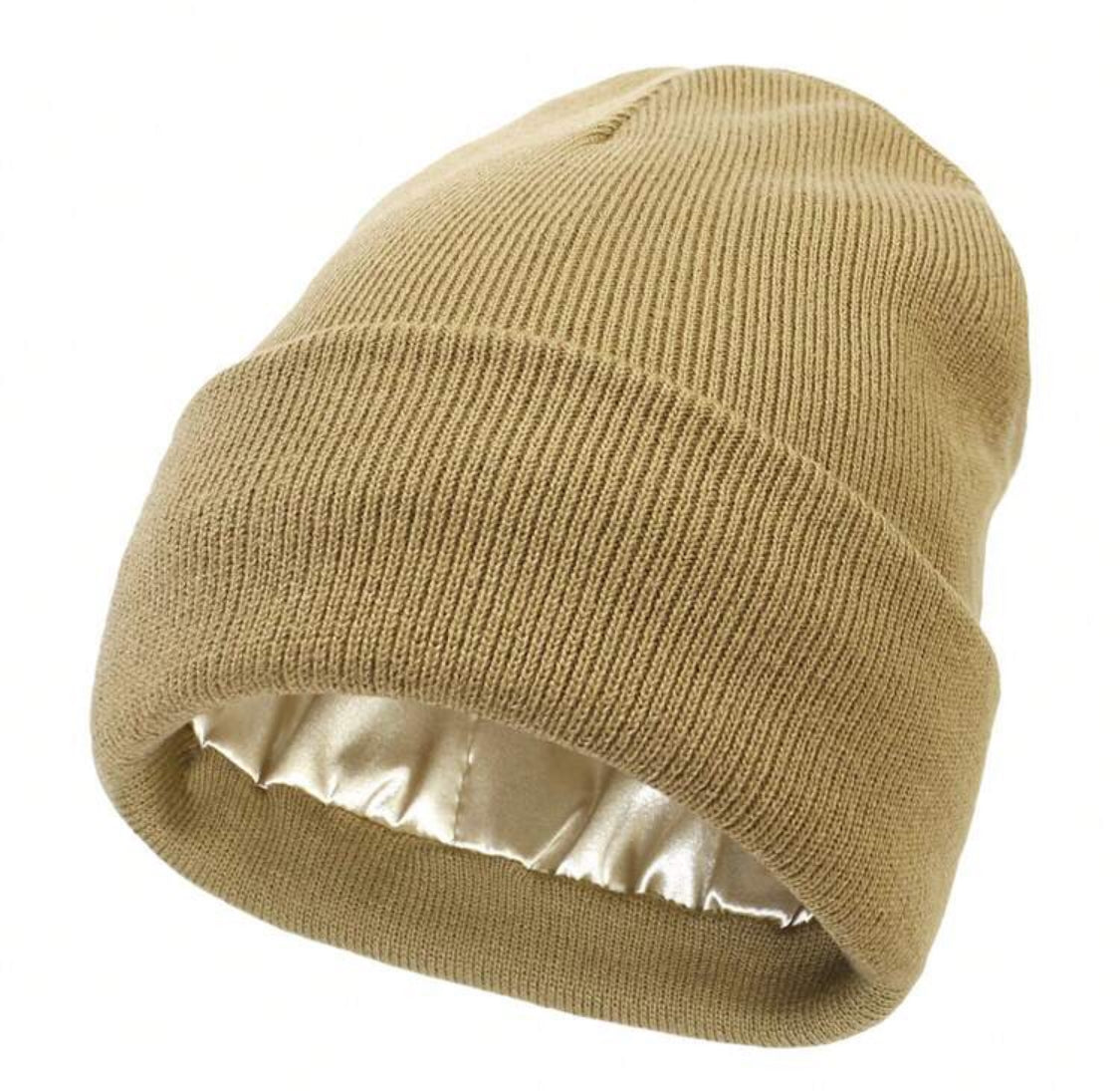 Plain Ribbed Satin-Lined Beanie