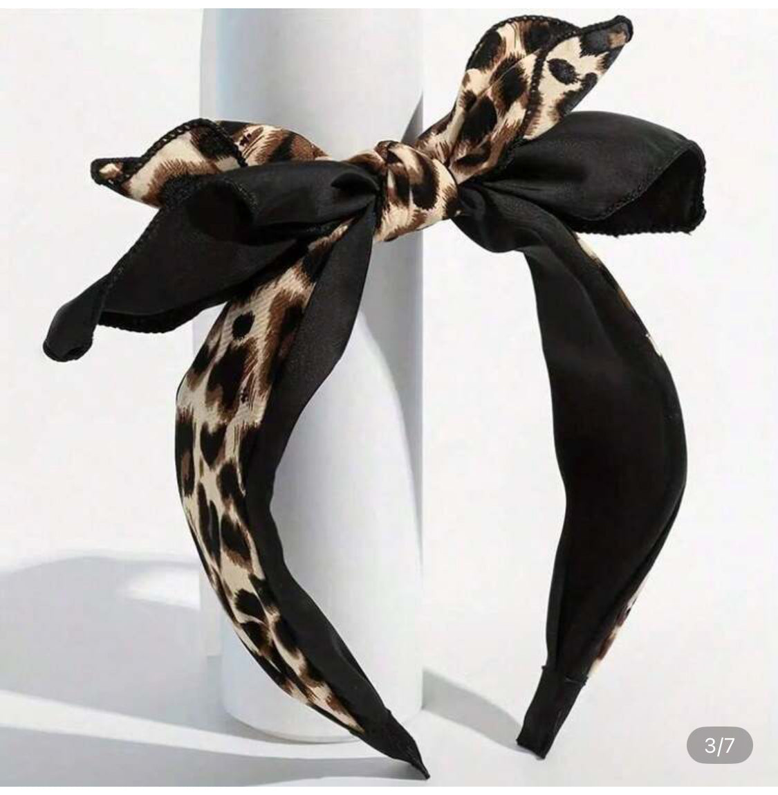 Multi Layer Bow Headband-Leopard Print/Black