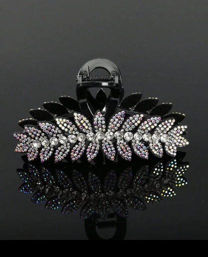 Claw Clip:  Rhinestone Leaf Bling