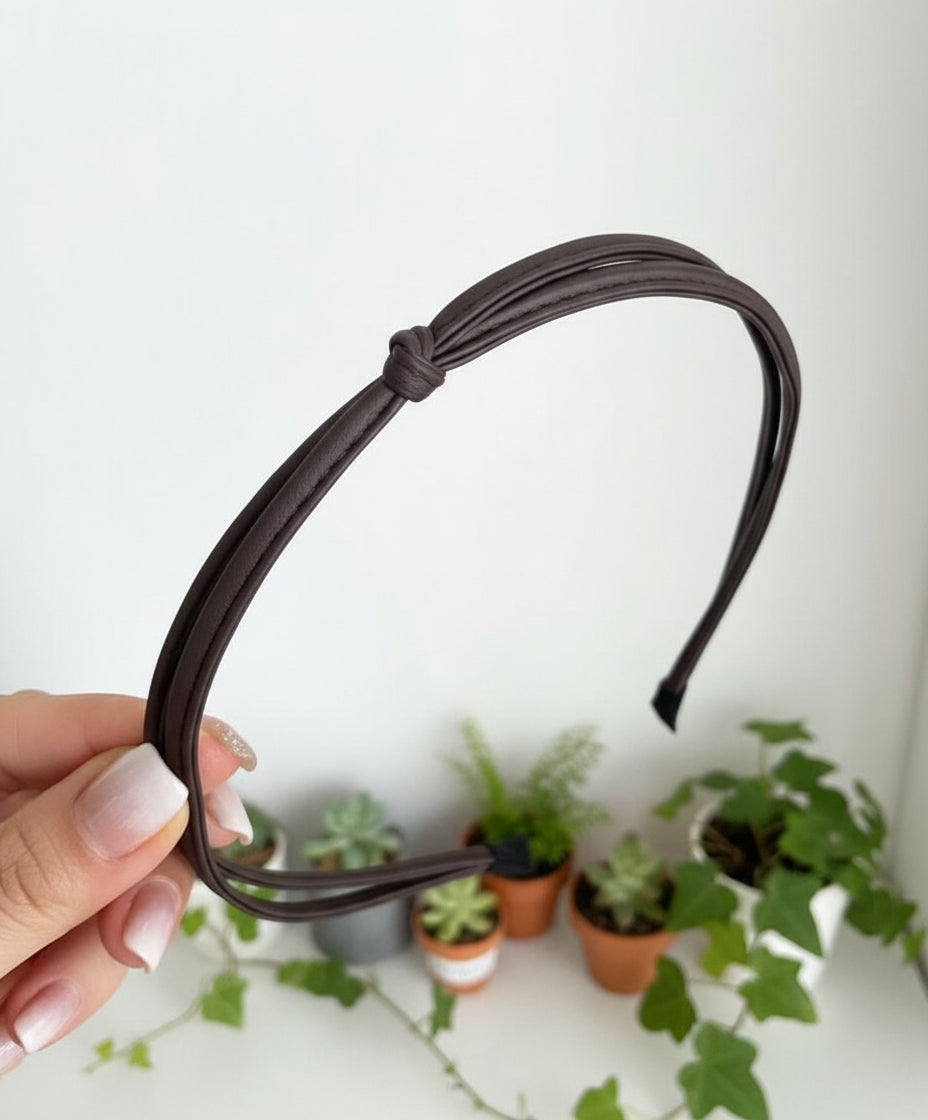 Dainty Thin Leather Knotted Headband – Various Neutral Colors