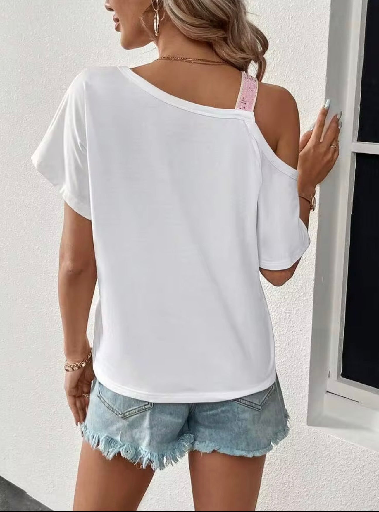 Gracefully Loved Pink Sequin Heart Shoulder Tee