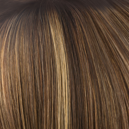 Almond Rocka-R  -  Cappucino-based, with a mix of dark strawberry blond and medium golden blond highlights with deep brown roots