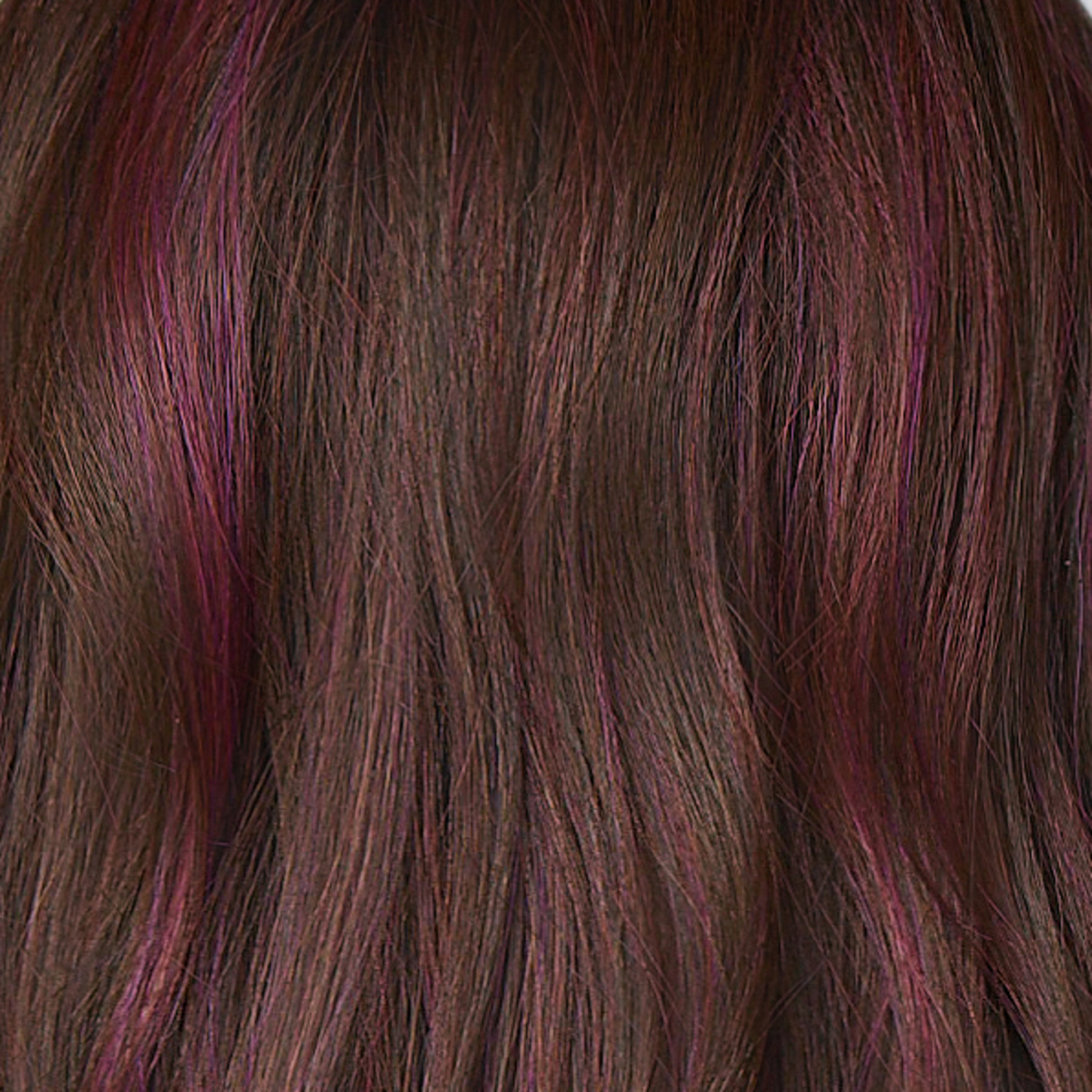 Deep Plum Brown-R - A rich blend of deep plum and dark brown tones, enhanced by a dark root that creates a bold and dramatic impression.