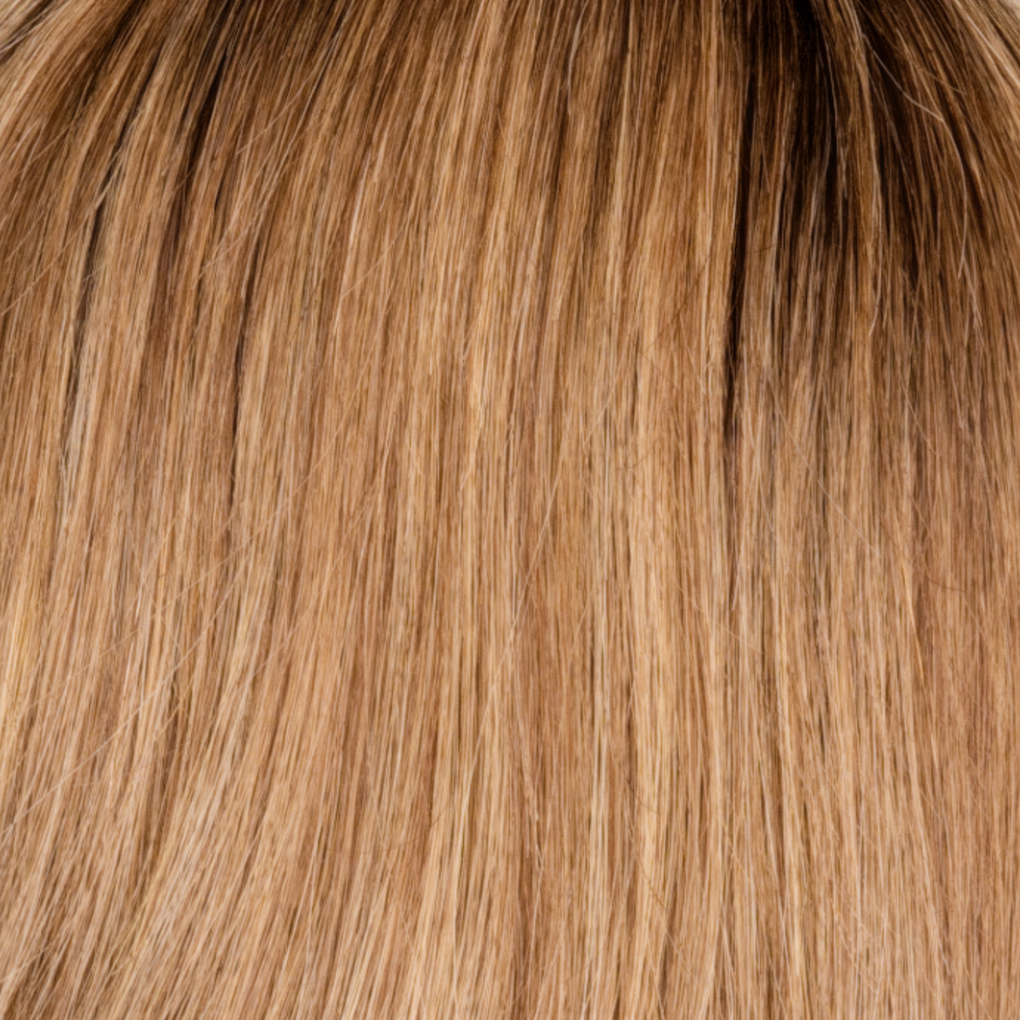 Highlighted Brown Root  -  Medium brown base with a combination of light cool blond and dark warm blond highlights. Medium brown root tone adds a trendy, realistic appearance.