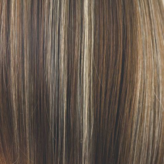 Iced Mocha  -  Based with our Medium Brown color with added cool light blond highlights. This dynamic color is suitable for both light and dark tone enthusiasts!