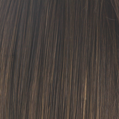 Mocha Brown  -  A soft, warm dark brown base with ashy light brown highlights. These sectional highlights at the face and nape create a totally mesmerizing look.
