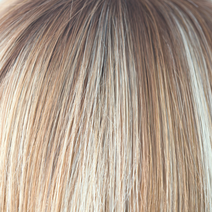Nutmeg-F  -  This scrumptious rooted nutmeg blond with medium golden rooted base, blends into blond cream tones, warm coconut and honey slices. Nutmeg-F is classy and defined!