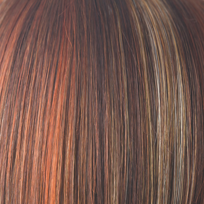 Razberry Ice  -  A dark raspberry brown base with scattered highlights of dark copper and ash pearl medium blond and rouge undertones. Razberry Ice is a much loved favorite.